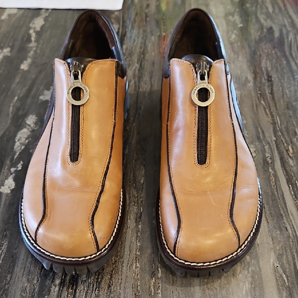Donald J. Pliner Brown Leather Zip Loafers